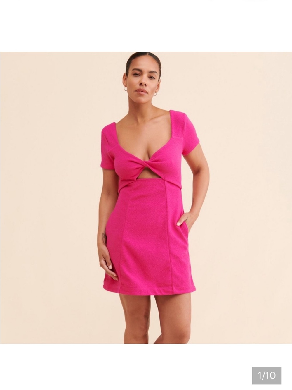Anthropologie Maeve Bright Pink Twist-Cutout Mini Dress Short Sleeve S